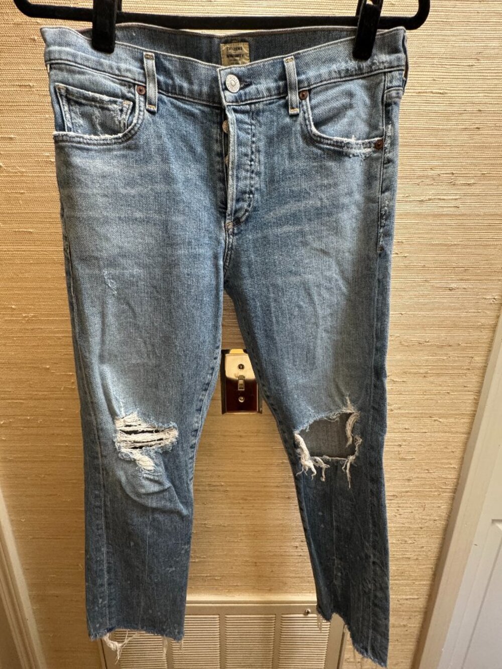 Citizens of Humanity Emerson Slim Boyfriend Jeans 27 Distressed Raw Hem